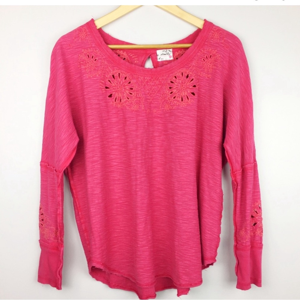 Free People Pink Cut Out Detailed Long Sleeve Top